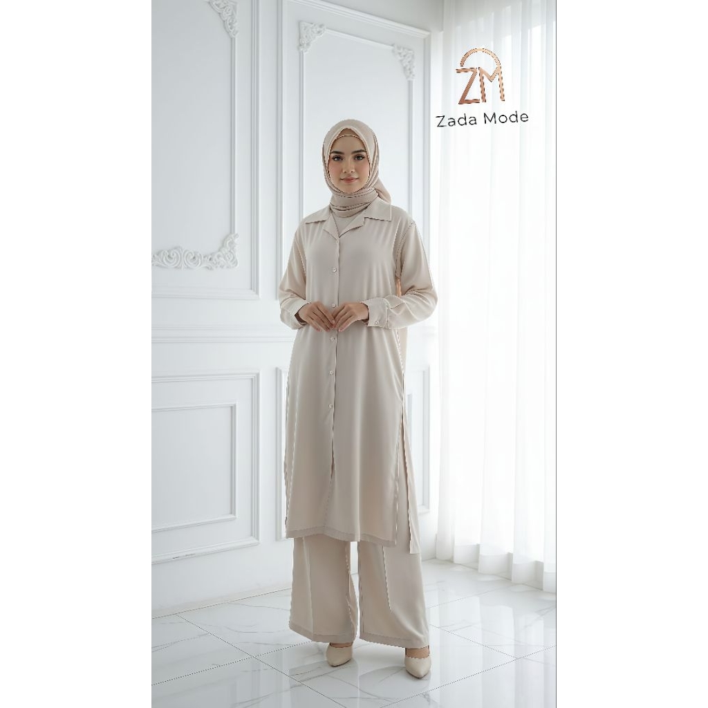 One Set Tunik & Kulot Premium - Bahan Katun Crinkle Airflow