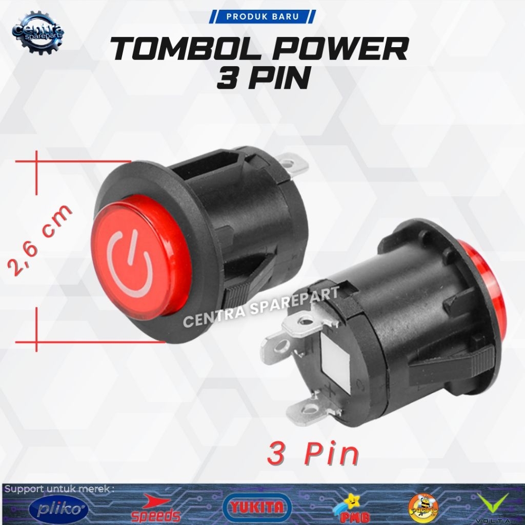Tombol On Off Bulat Mobil Motor Aki Anak Saklar On Off bulat 3P 6V 12V