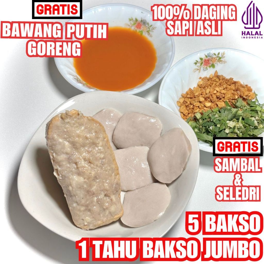 Paket Bakso Tahu Sapi Bakso Gepeng Premium 100% Halal (Gepeng,Bulat Halus,Urat) | Bakso Sapi | Bakso