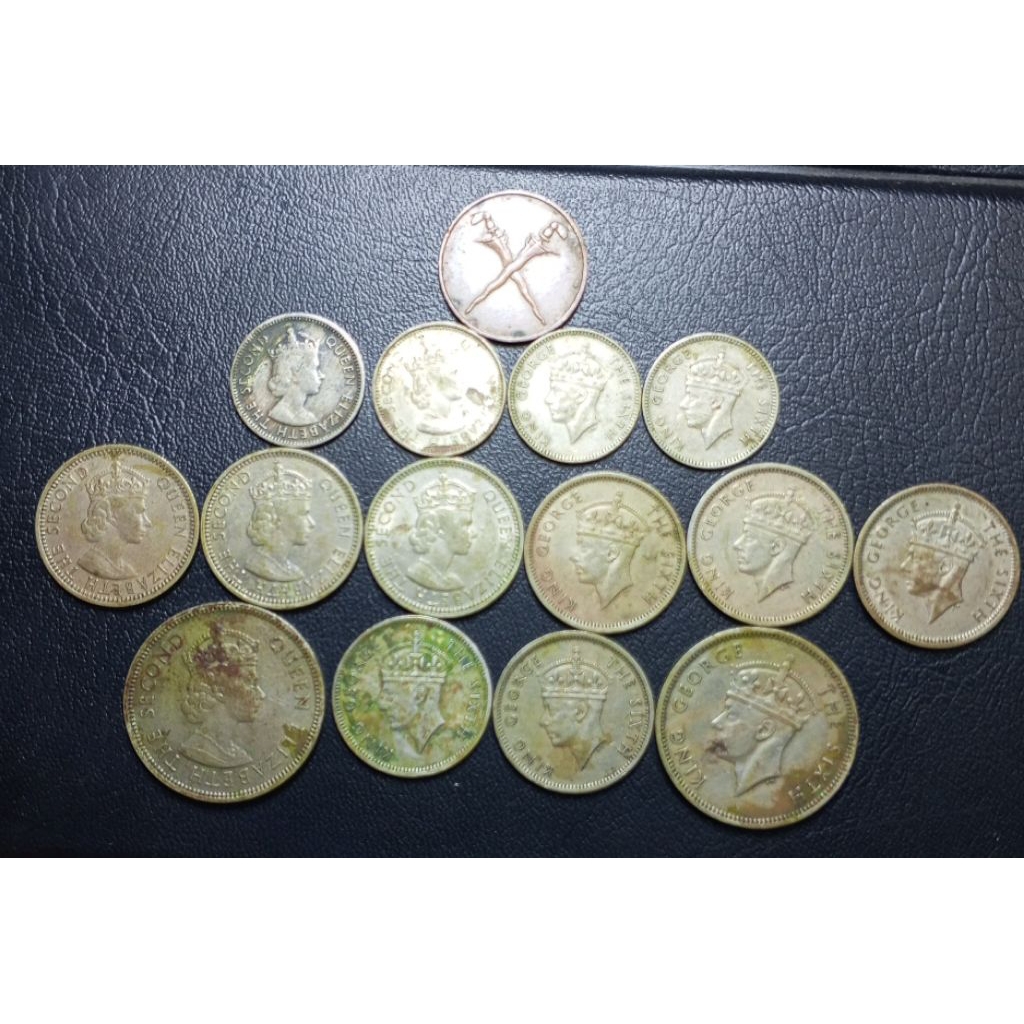 Koin King George VI dan Elizabetg II British Malaya Tahun  1950an 15 Keping