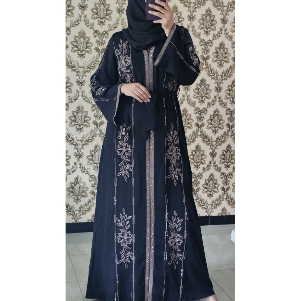 Abaya Gamis Arab Jetblack Hitam Polos Elegan Abaya List Putih