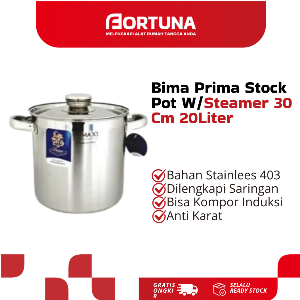 Bima Prima Stock Pot W/Steamer 30 Cm 20L