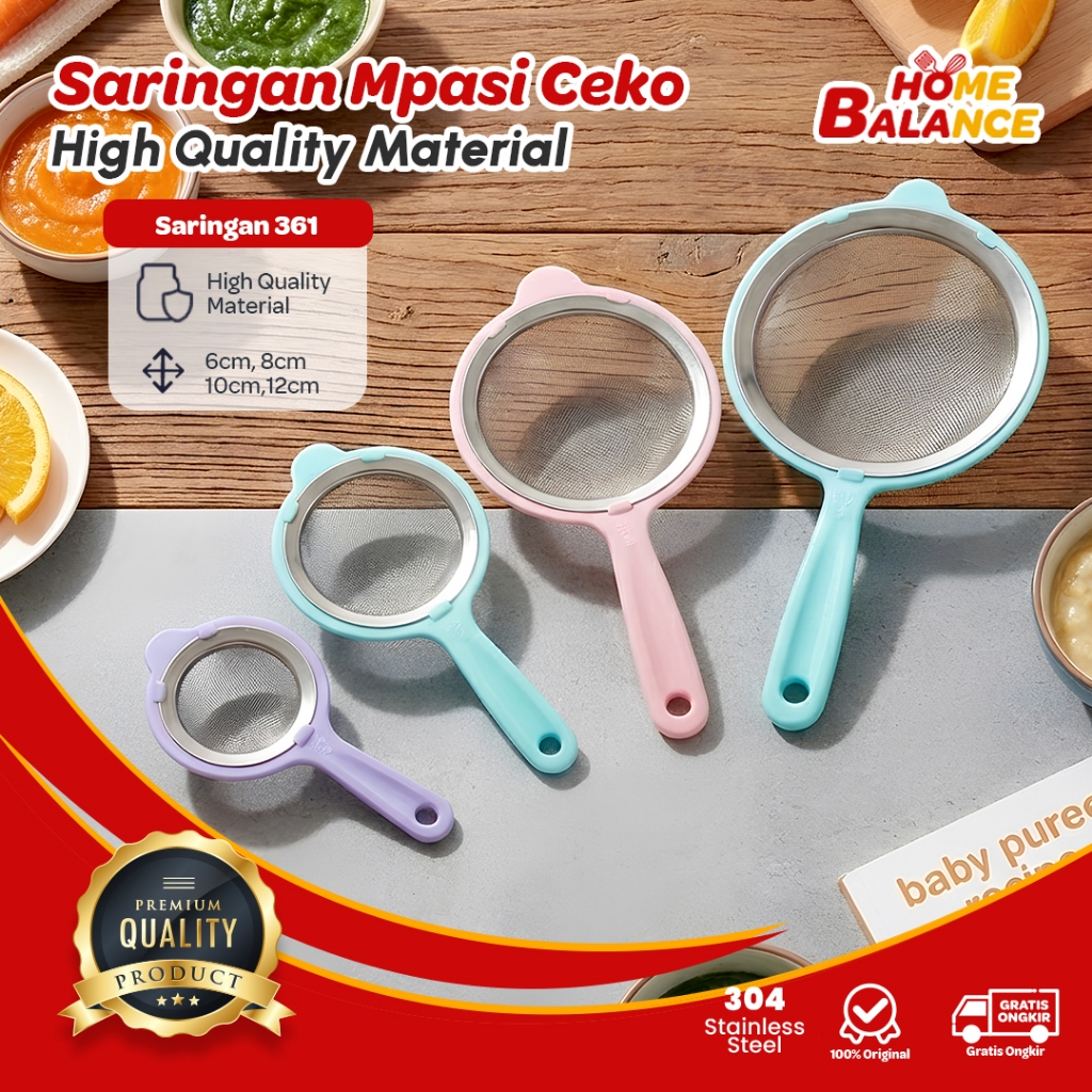 HomeBalance Saringan MPASI Stainless Steel 304 Halus Makanan Bayi Saringan Dapur Gagang Plastik 361