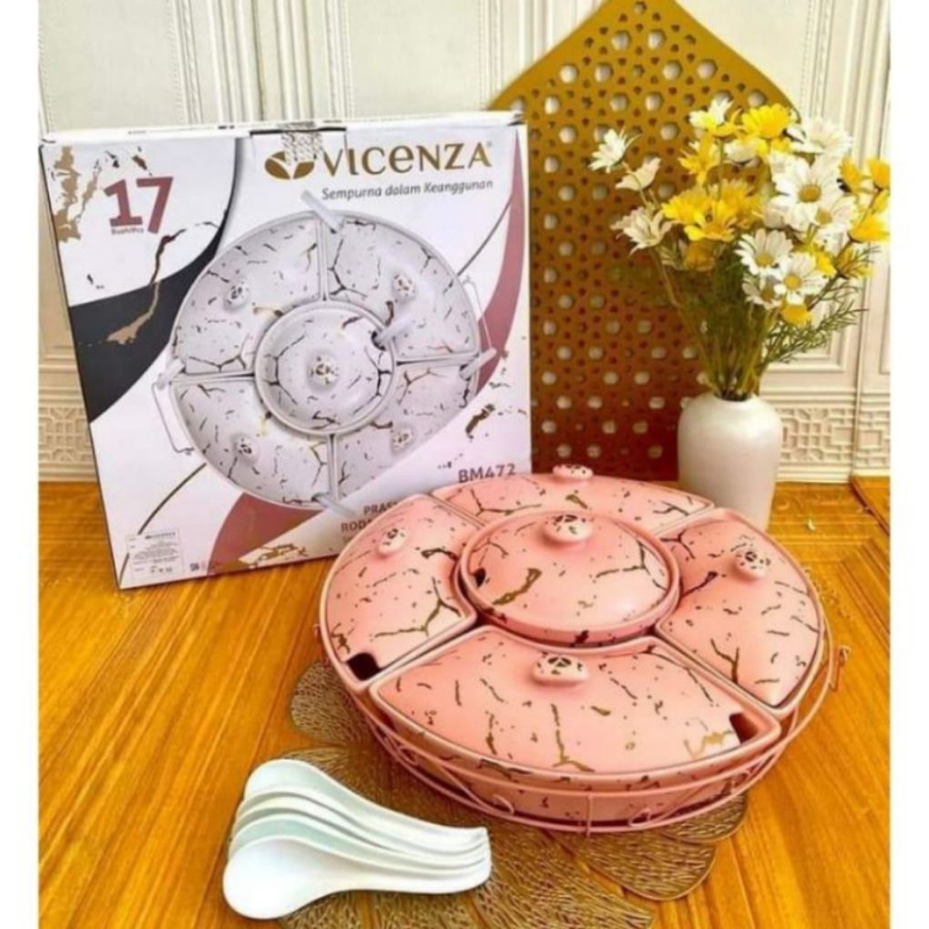 [Packing Kayu] Prasmanan Putar VICENZA Keramik Marble Set 17 inch BM472