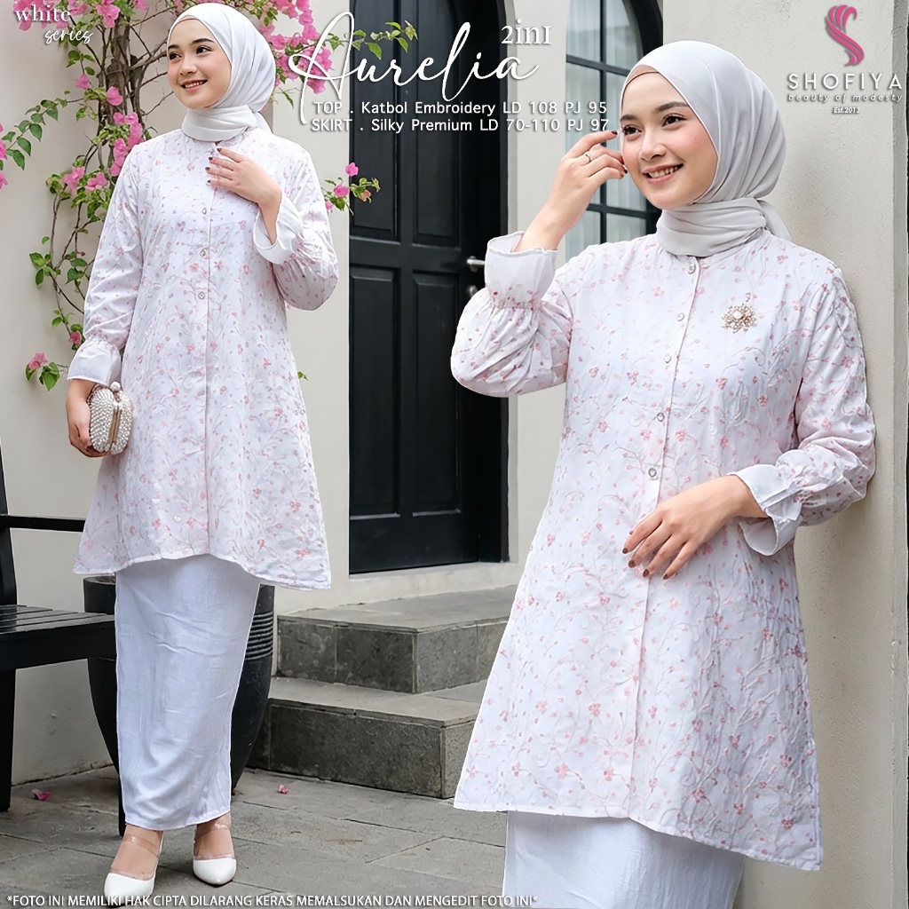 SHOFIYA OFFICIAL STORE AURELIA ONESET WANITA MUSLIM TERBARU SETELAN ROK SILKY ATASAN KATUN MEWAH