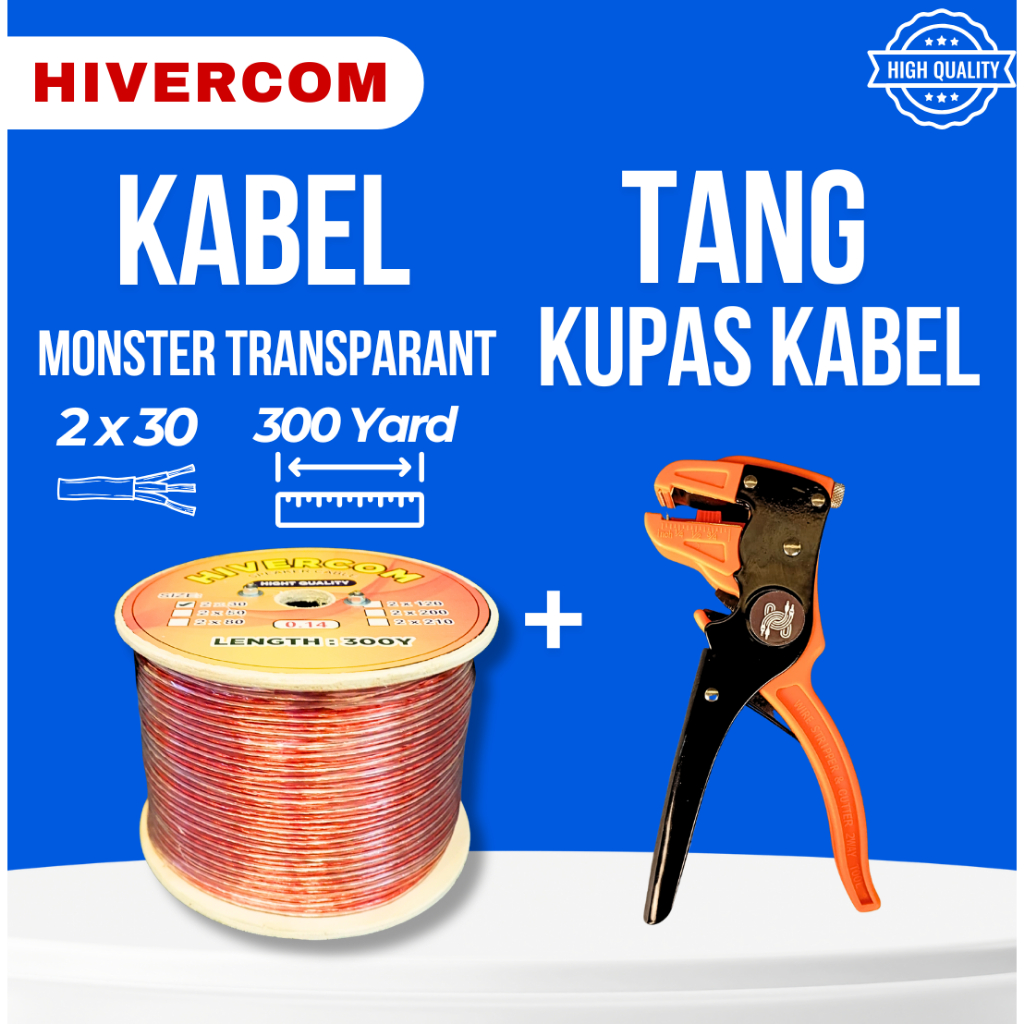 HIVERCOM Kabel Transparan Monster Audio 300Yard Bobin – 2x30 / 2x50 / 2x80 / 2x120