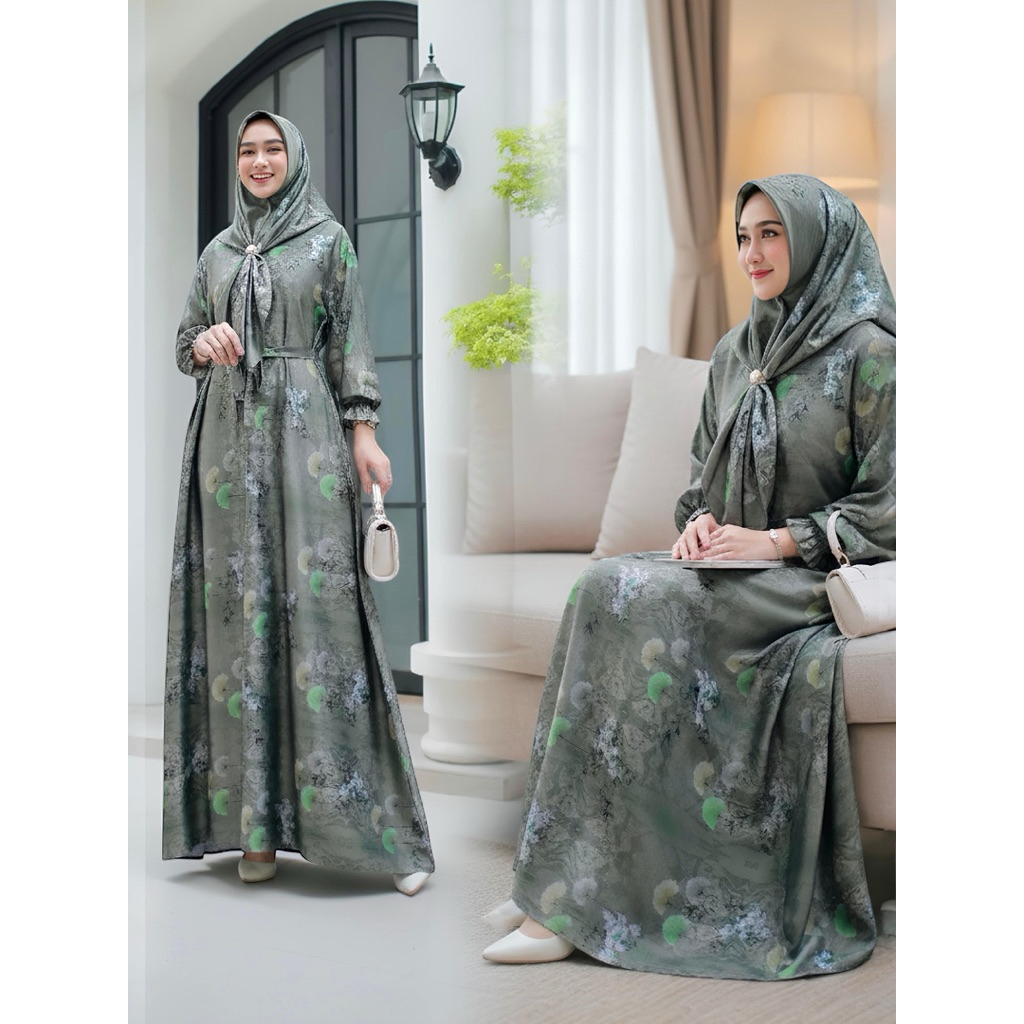 Gamis Set Hijab Terbaru Gamis Raudha Set Khimar Dress Kondangan Abaya Kekinian Ld 110 - 115 Busui Re
