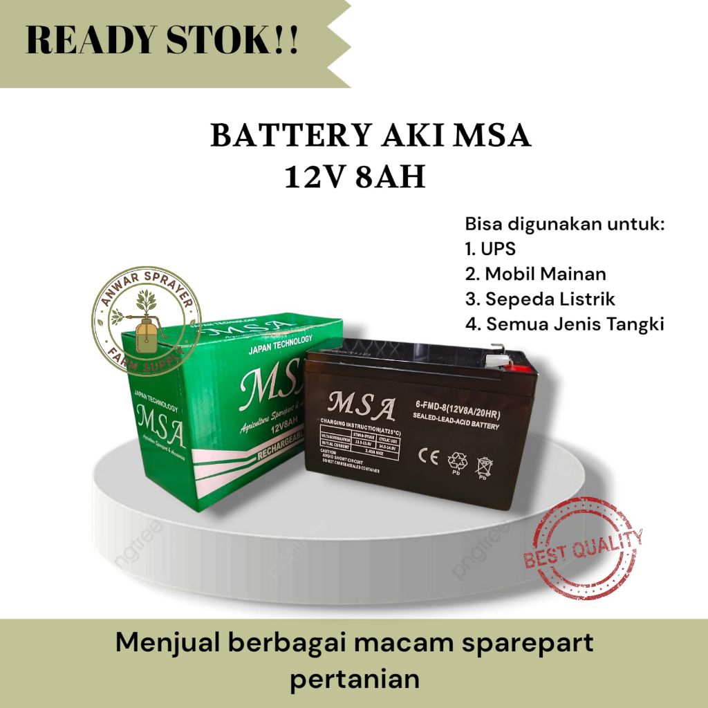 AKI BATTERY MSA 12V 8 AH / AKI MSA ORIGINAL / AKI SPAREPART/ AKI UPS / AKI MOBIL MAINAN/ AKI SPEAKER