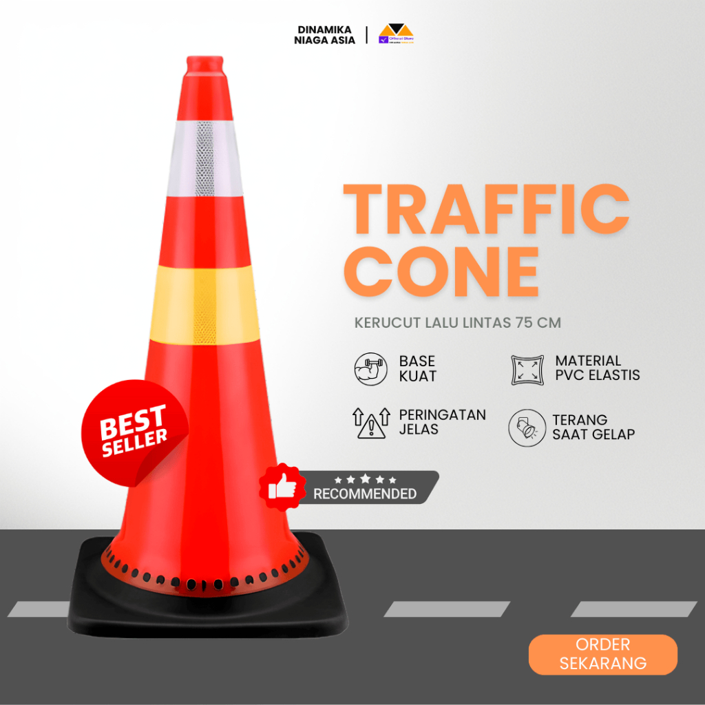 Safety Traffic Cone Rubber/Kerucut Lalu Lintas Karet 75 cm  untuk Pengaturan Lalu Lintas