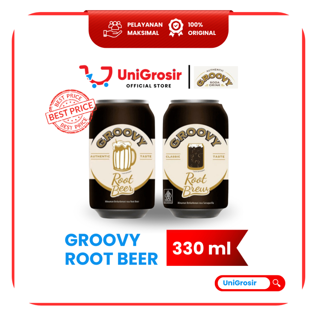 [UniGrosir] Groovy Root Beer | Root Brew Soda Drink Root Beer 330 ml Kaleng Can Minuman Berkarbonasi