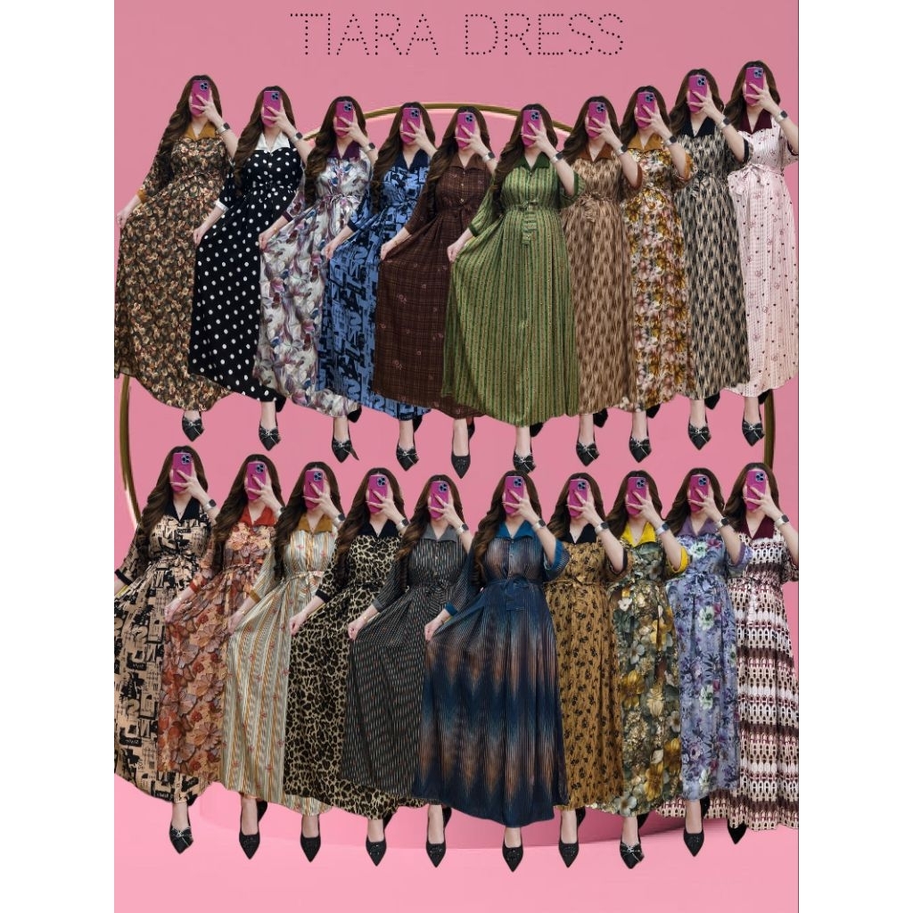 TIARA DRESS VN / PANJANG LENGAN 3/4 / MOTIF MIX POLOS / TALI BELT TERPISAH / VN STORE FASHION