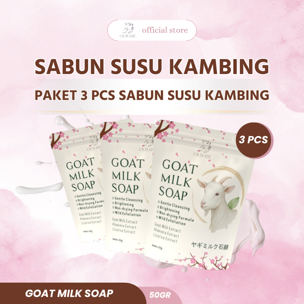 Ourabe Goat Milk Soap (PAKET 3 PCS) - Sabun Susu Kambing Brightening & Gentle Cleansing Formula Jepa