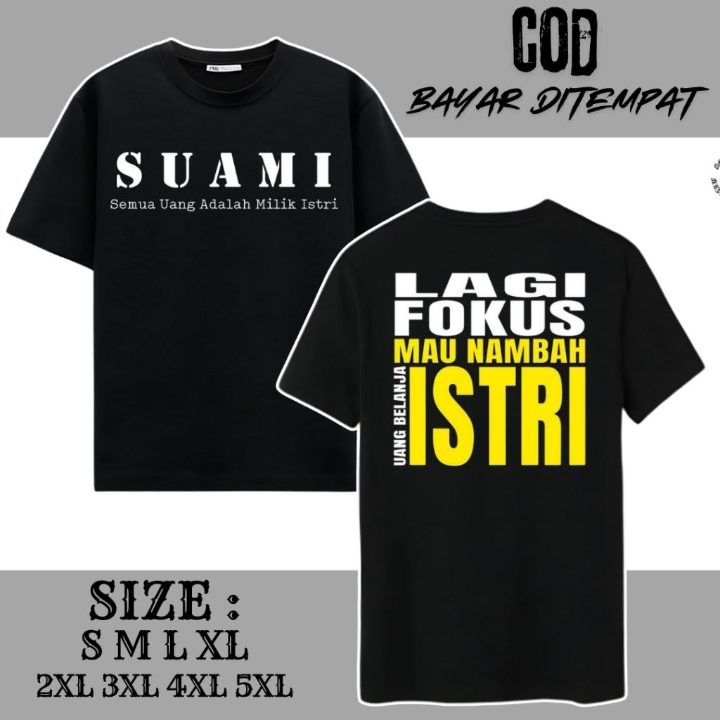 Promo Kaos Costume Suami Takut Istri bahan Cotton Combed Premium Pria Wanita Warna Hitam
