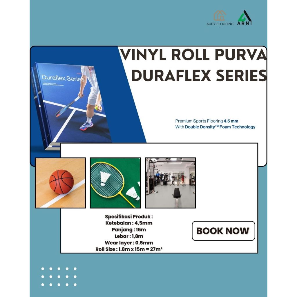 Vinyl Roll Sport PURVA Duraflex | Dekorasi Lantai Lapangan Badminton,Gym,Futsal,Tennis