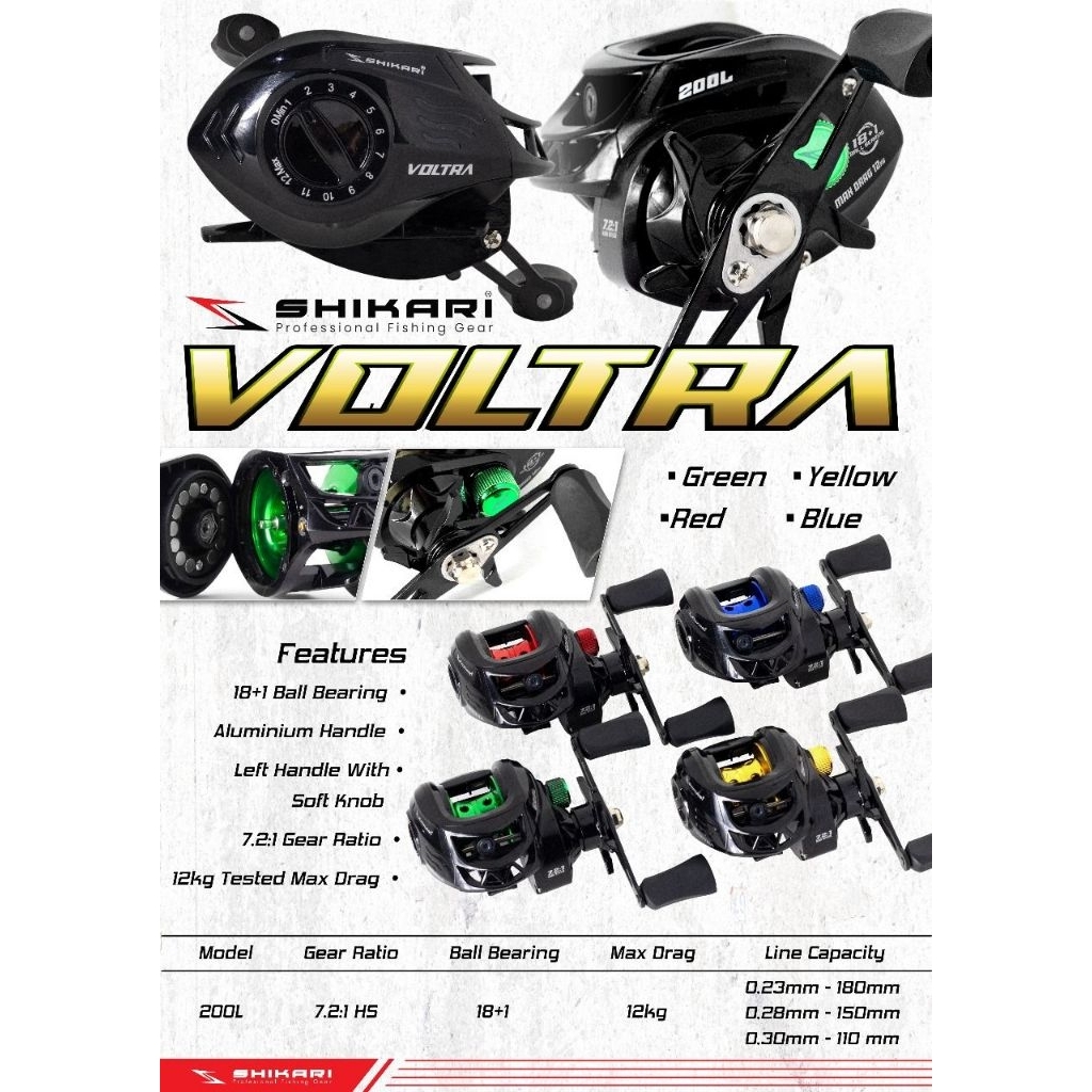 Reel BC(Baitcasting) Shikari VOLTRA 200L dan daido Daimon 200L