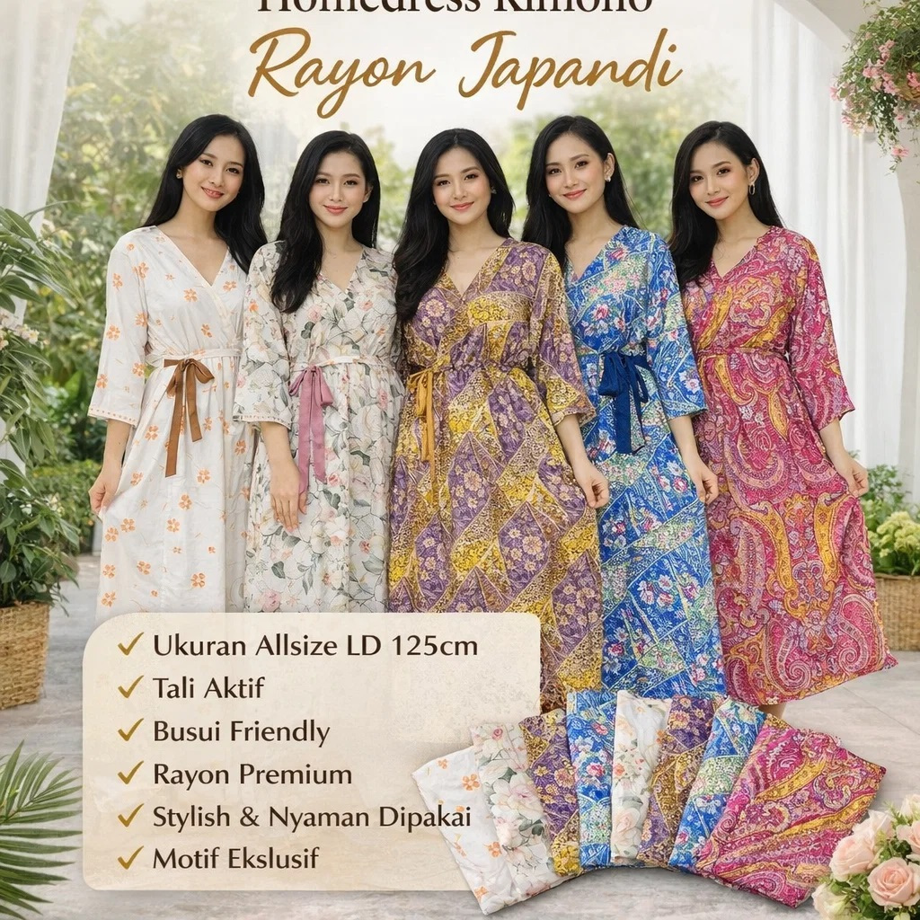 Homedress Kimono Rayon Calya Series Daster Rayon Lengan Panjang Busui Friendly LD125