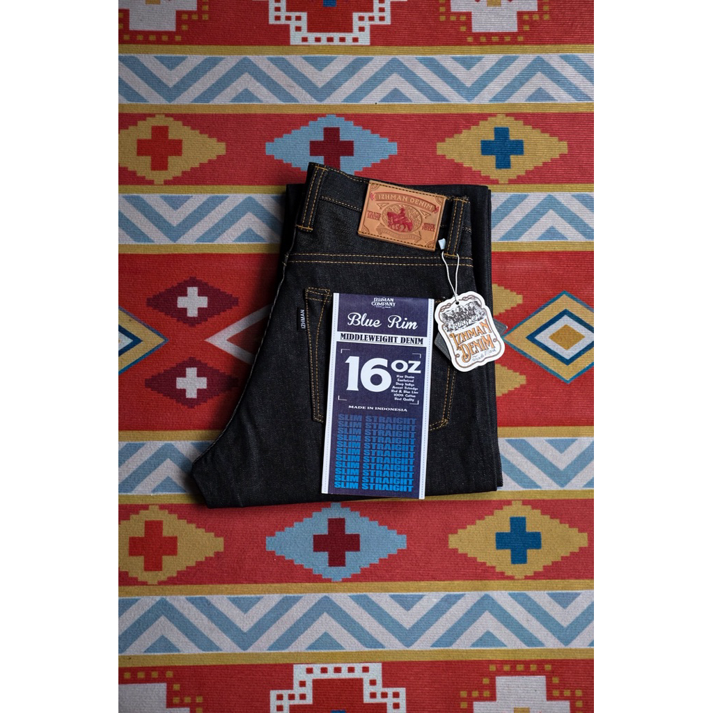 Izhman denim - Blue Rim 16oz Celana Denim Selvadge accent - Blue Deep Indigo - Free refresher.