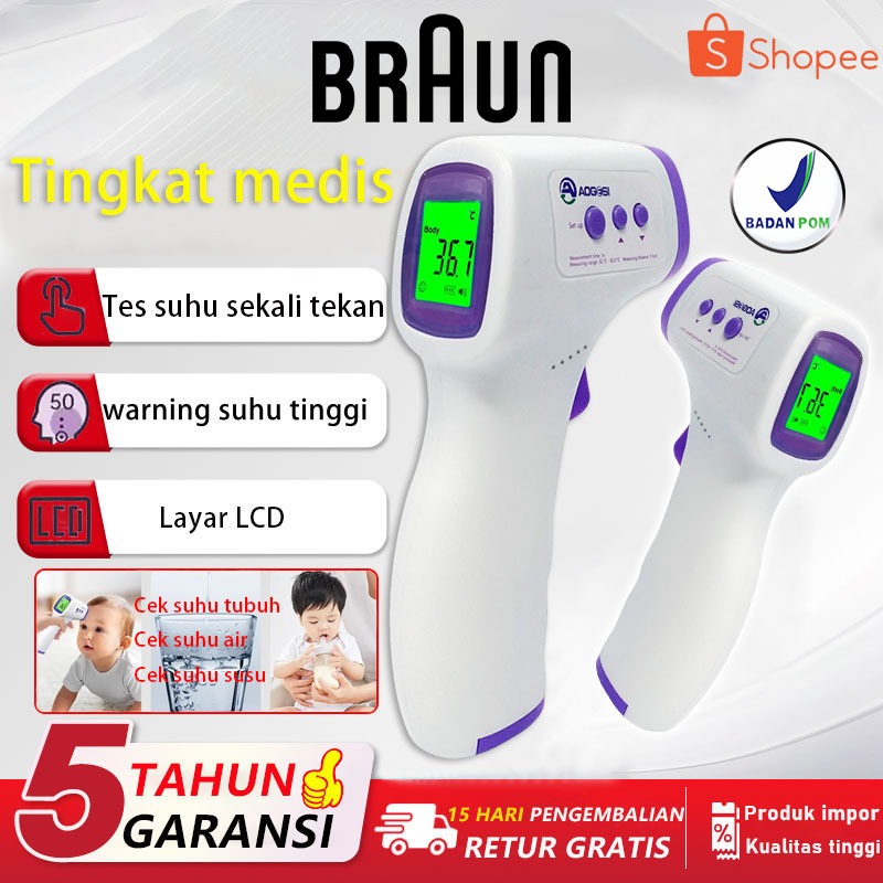 Tingkat medisTermometer Dahi Pengukuran Suhu dalam 1 Detik, Non-Kontak untuk Keamanan Maksimal! Ther