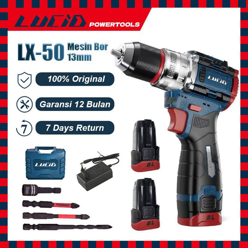 LUCID LX-50 Cordless Mesinbor 80N.M13MM 2.0A 18V Li-ion Baterai Impact Drill Brushless Pocket Rocket