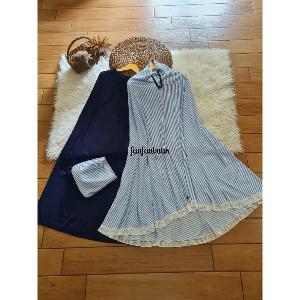 Mukena Selma Strip Navy tali karet faufauhijab