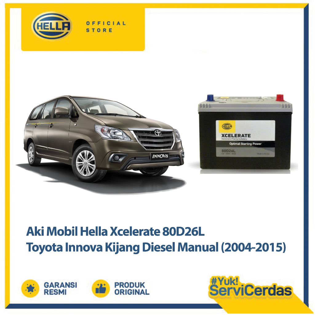 Aki Mobil Hella Toyota Innova Kijang Diesel Manual 2004 - 2015 XCELERATE 80D26L - Aki Mobil Kering