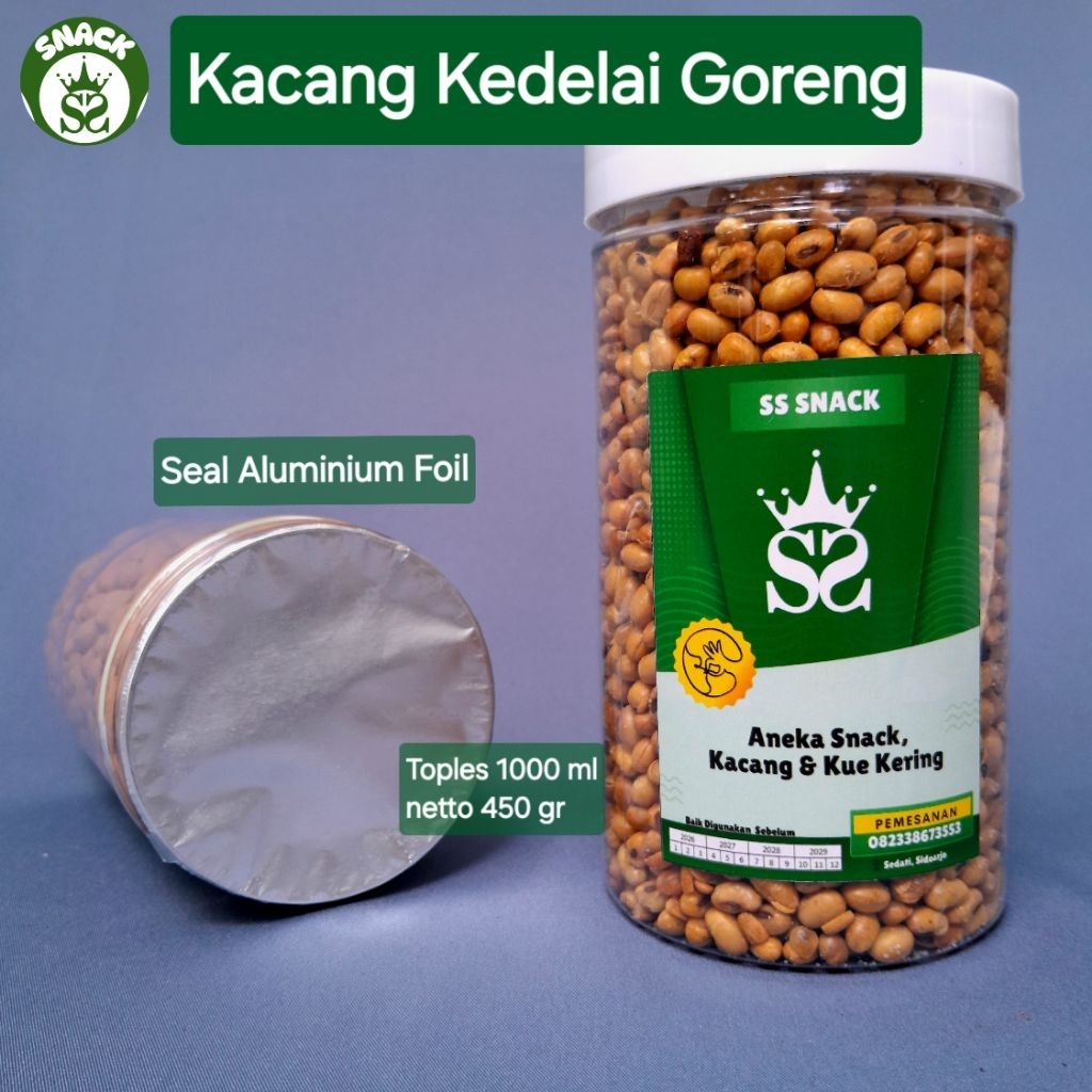 Kacang kedelai goreng kemasan Toples 1000ml Gurih Renyah Kacang Snack Toples