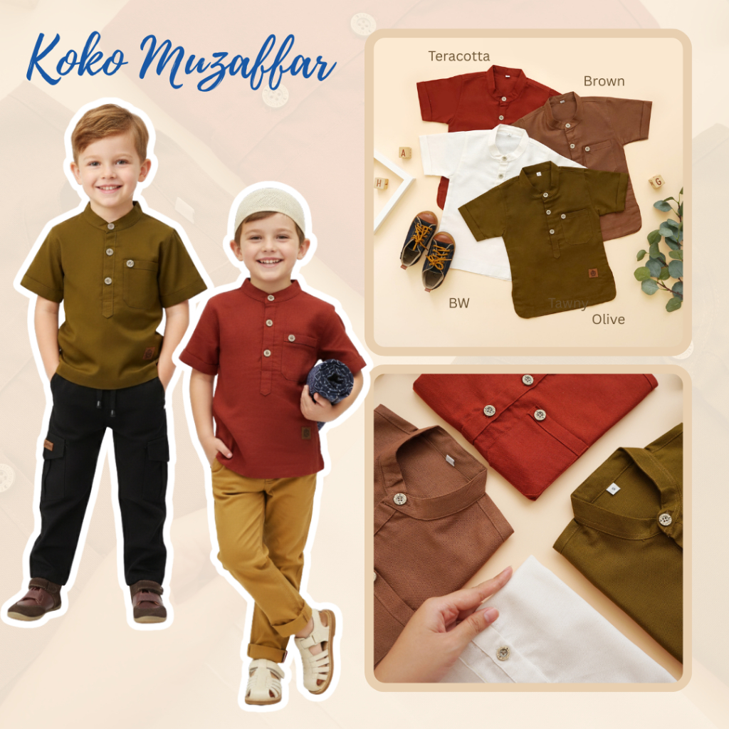 Baju Koko Kemeja Tangan Pendek Kemko Anak Laki Laki Muzaffar 1-10 Tahun