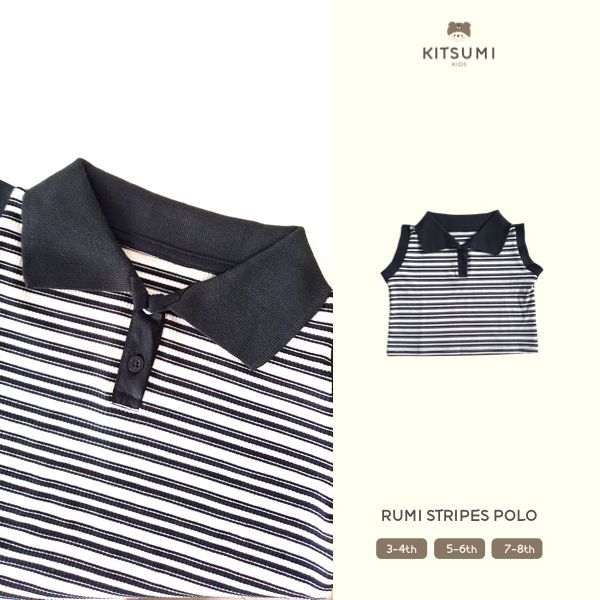 KITSUMI - Rumi Stripes Polo / Baju Kerah Polo Anak Perempuan / Baju Kerah Tanktop Anak Perempuan Mot