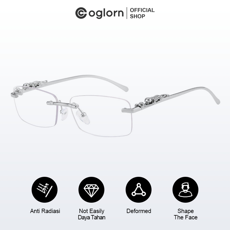 Coglorn Kacamata Cheetah Tanpa Bingkai Serbaguna Kacamata Bingkai Persegi Unisex Kacamata Logam