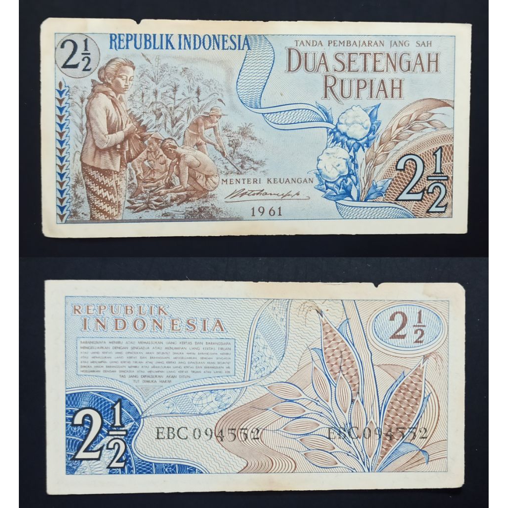 uang kuno Indonesia 2½ jagung 1961 p2930