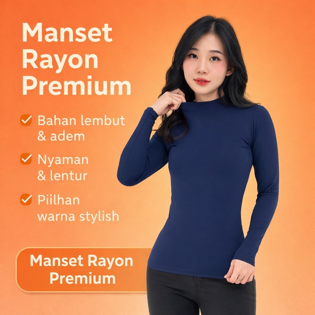Baju Manset Kaos Rayon Premium Turtleneck Lengan Panjang / Inner Manset Muslimah Rayon Super Premium