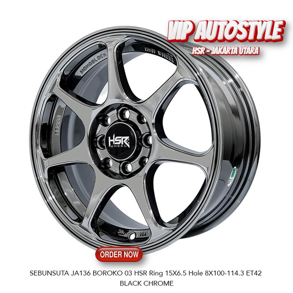 Promo velg racing ring 15 HSR bisa cicilan & tuker tambah - HSR SEBUNSUTA BLACK CHROME