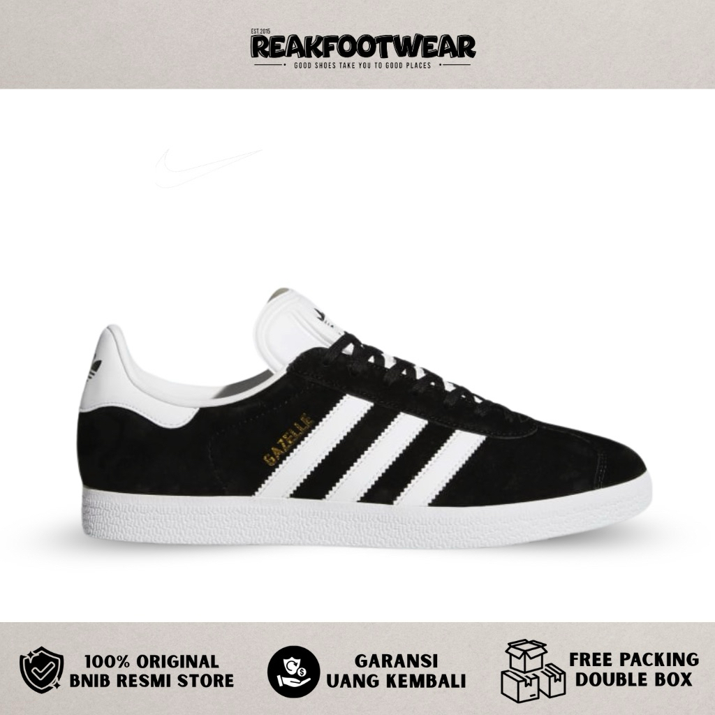 Adidas Gazelle Core Black Cloud White Gold 100% Authentic - BB5476