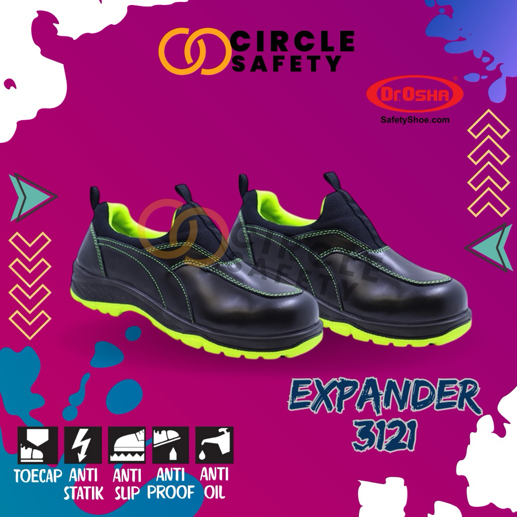 Safety Shoes dr OSHA Expander 3121 slip on antislip toecap hitam pria