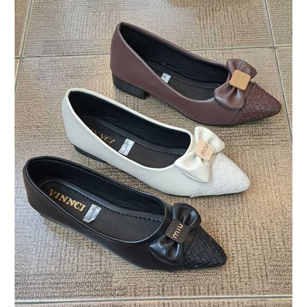 KDS | VNC Sepatu Wanita Flat Shoes Lancip Anyam Pita Pointed Toe Sepatu Kerja Wanita