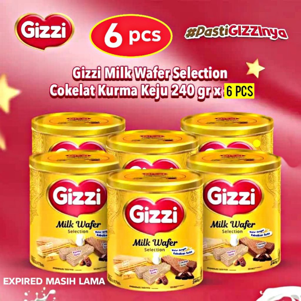 GROSIR 6 PCS (1 KARTON) GIZZI MILK WAFER SELECTION KALENG 240GR BISKUIT SUSU KEJU COKLAT KURMA - MAK