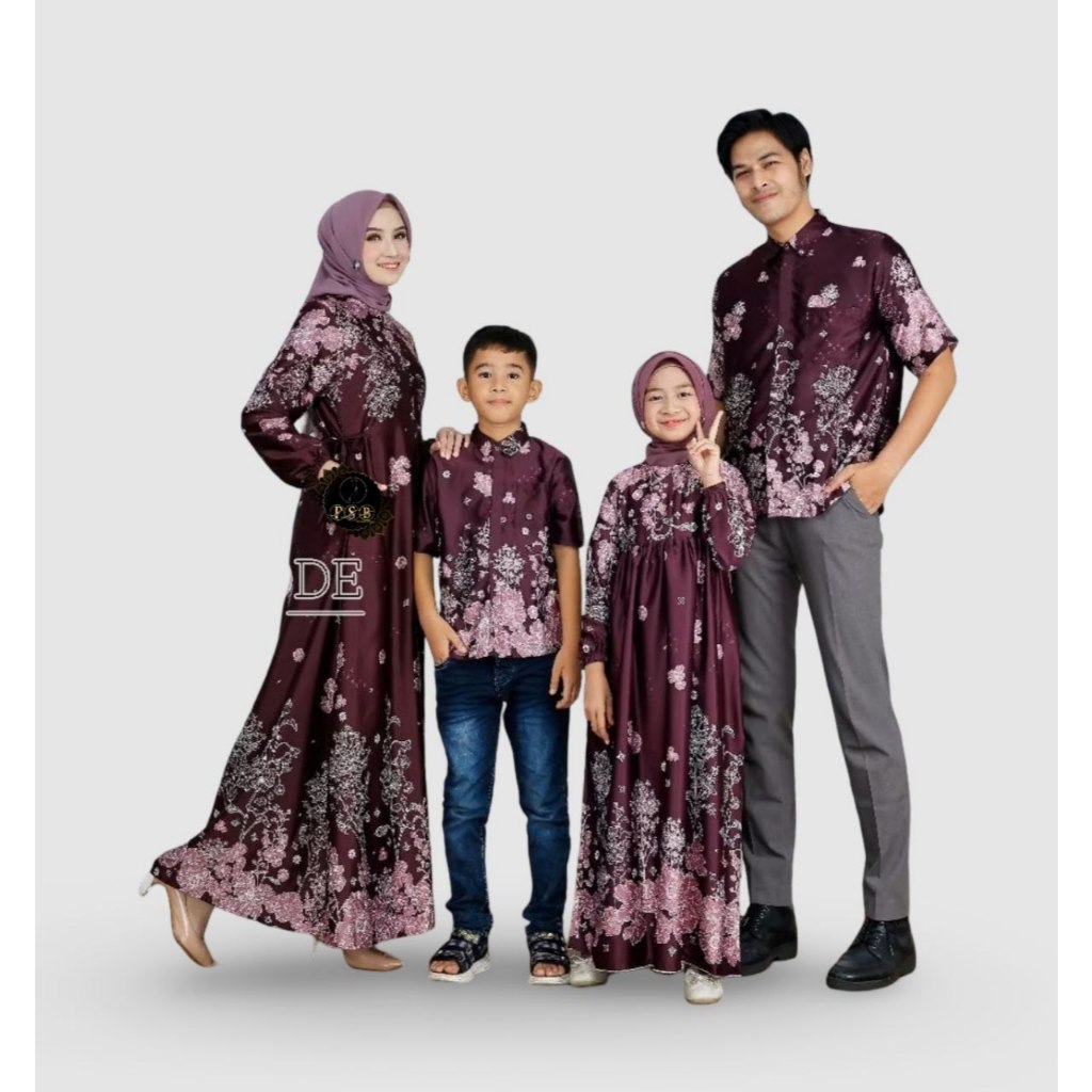 Gamis Couple Keluarga Lebaran Silk Premium Motif Bunga Elegan Terbaru
