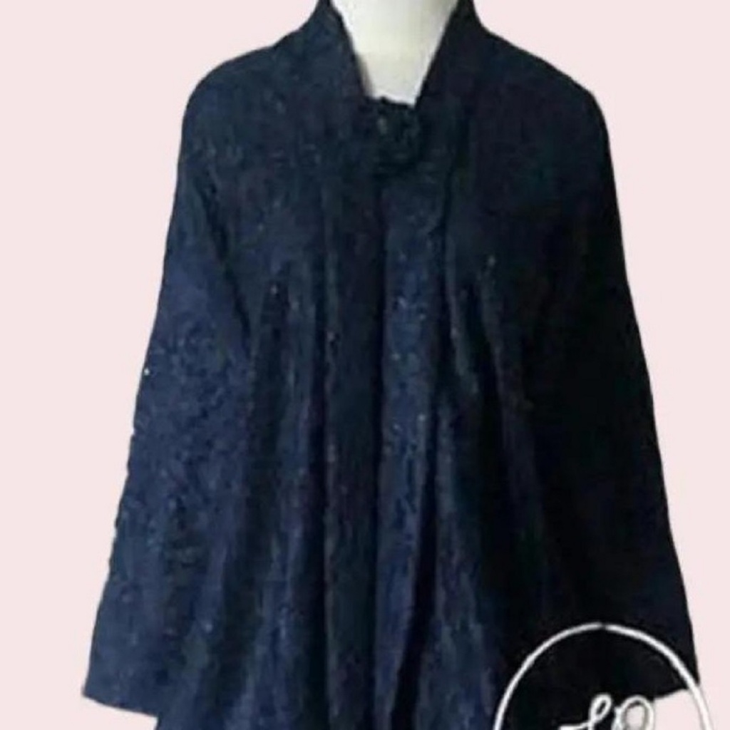 Atasan Kebaya Wanita Model Kutu Baru Bahan Brokat Full Puring Warna Navy