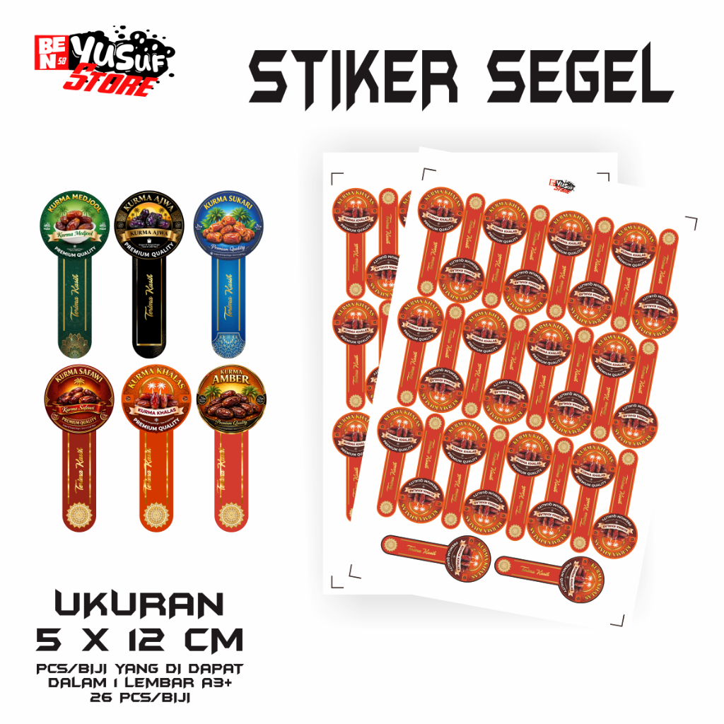 Stiker segel kurma menarik dengan 6 desain