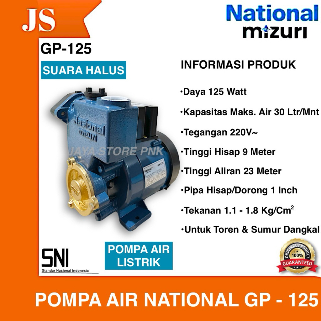 POMPA AIR LISTRIK NATIONAL GP125 MESIN AIR NATIONAL MIZURI GP125