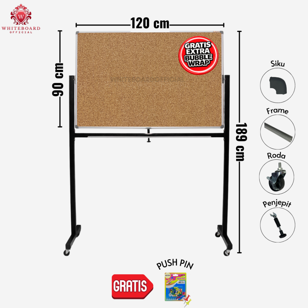SAKANA Cork Board Standing 90x120cm / Message Board / Pin Board / Papan Mading / Papan Pengumuman