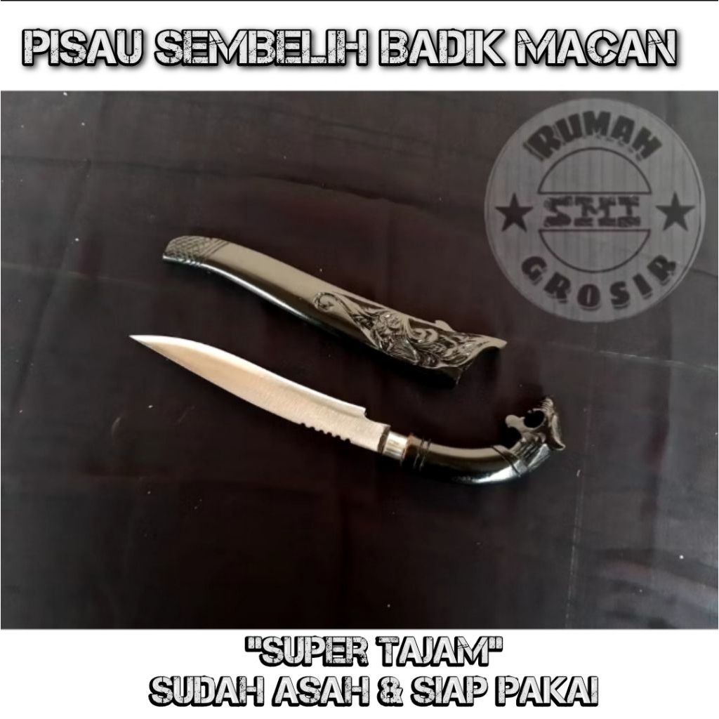 Pisau Sembelih Ukir Macan Baja Strip Steel - Natural