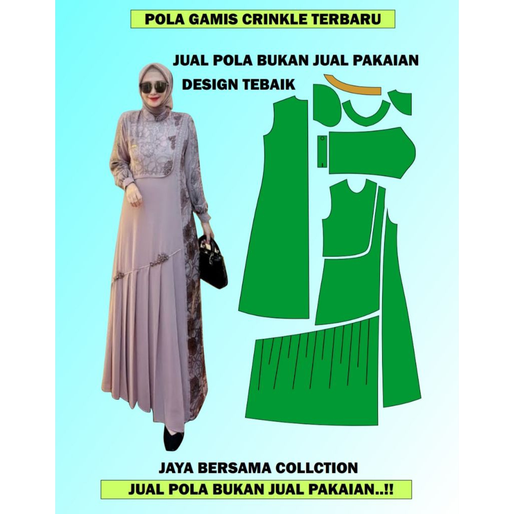 Pola gamis dewasa model rempel anggun