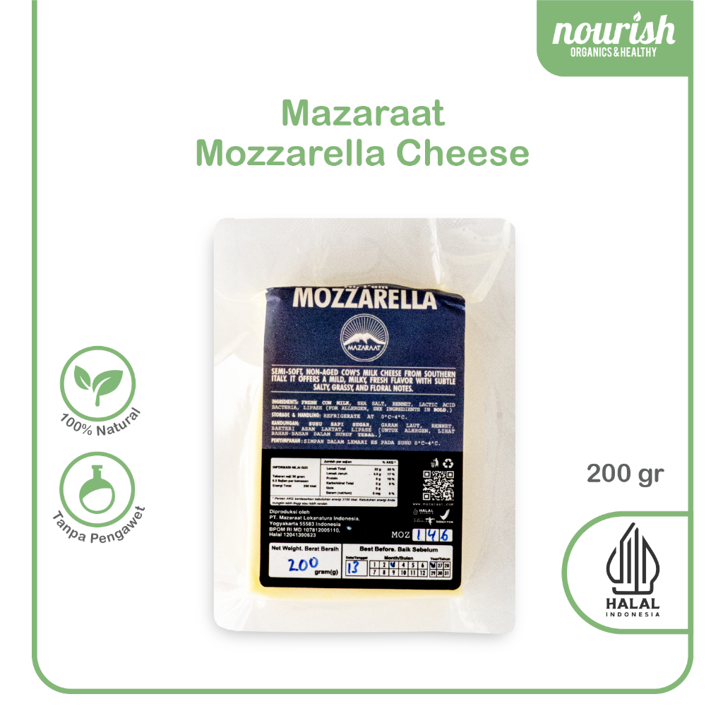Mazaraat Mozarella Grass fed Cheese (Keju mozarella) 200 gr