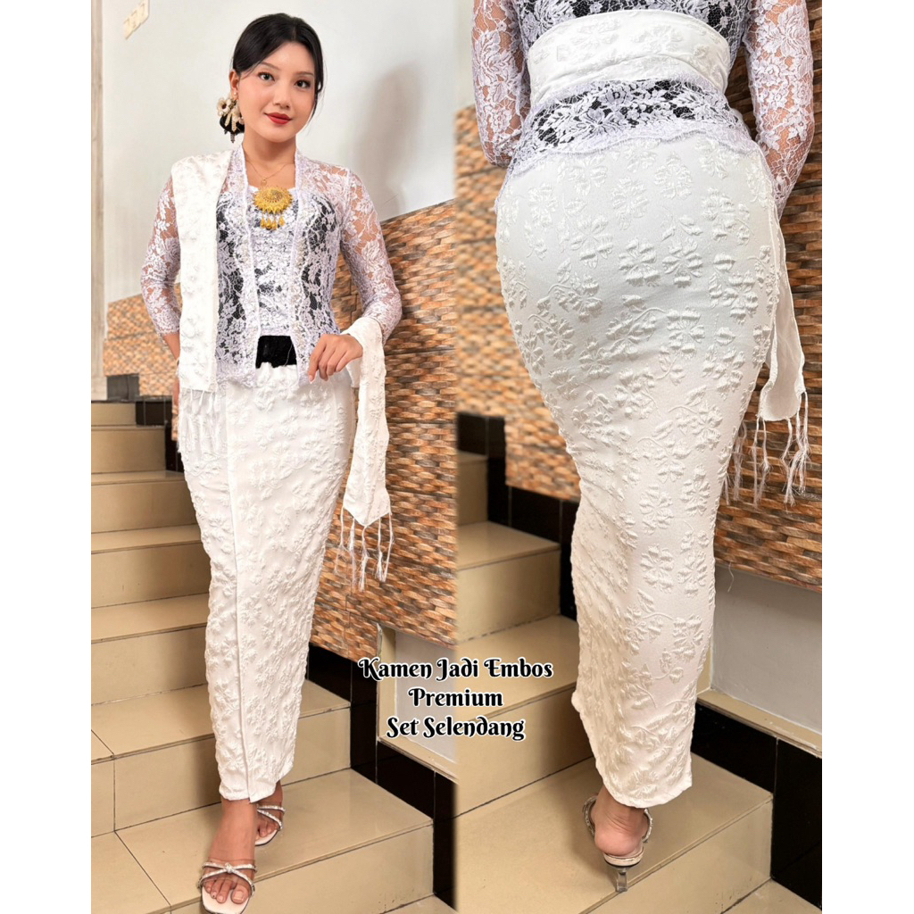 Kamen Jadi Embos Free Selendang Special Warna Putih | Kamen Jadi Putih | Kamen Bali | Rok Bali | Kam