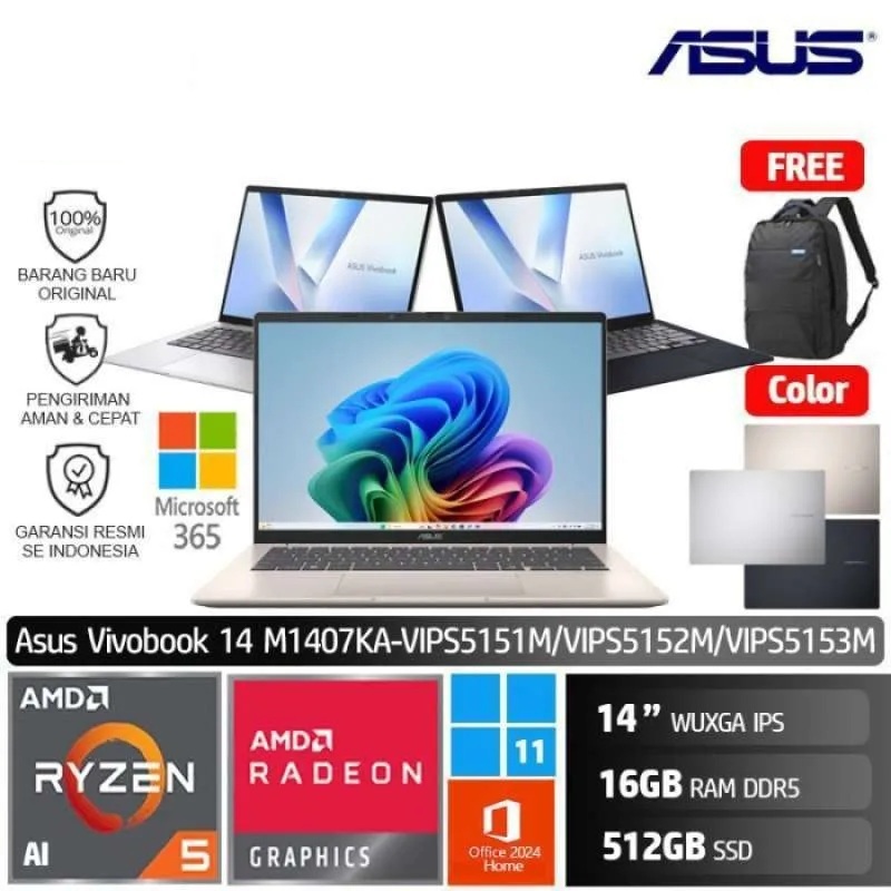 Asus Vivobook M1407KA VIPS5156M Ryzen AI 5 340 16GB 512GB Win11 OH24 M365 2K