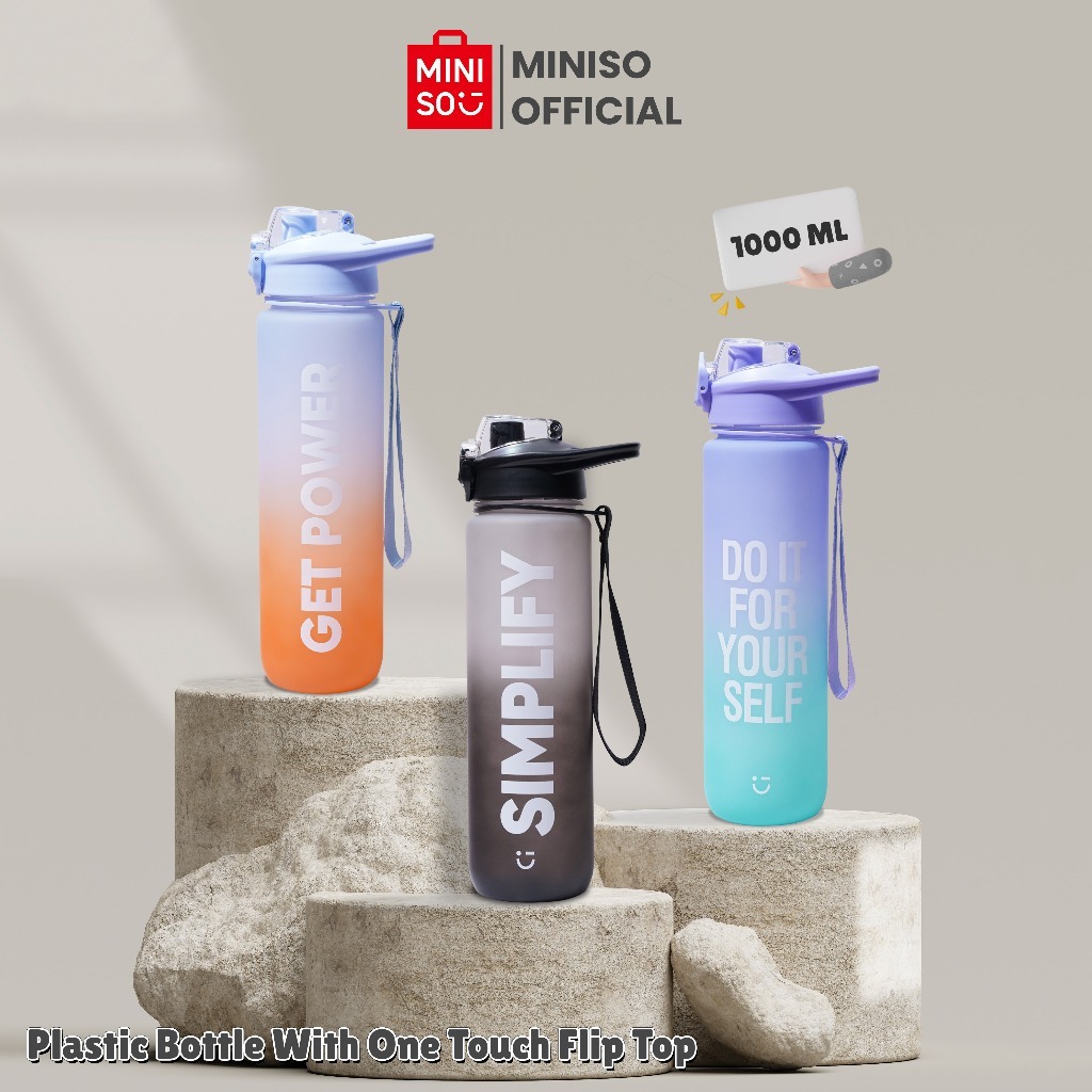 Miniso Botol Minum 1L Gradient One Touch Flip Top 1000ml | Sport Bottle Plastic