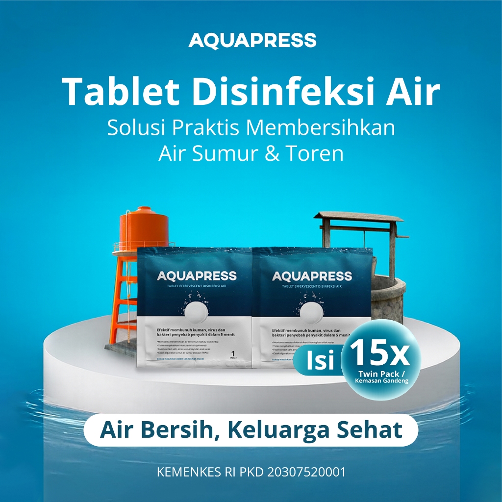 Aquapress Tablet Disinfeksi Pembersih Penjernih Air Tandon Toren Sumur - 15x Twin Pack