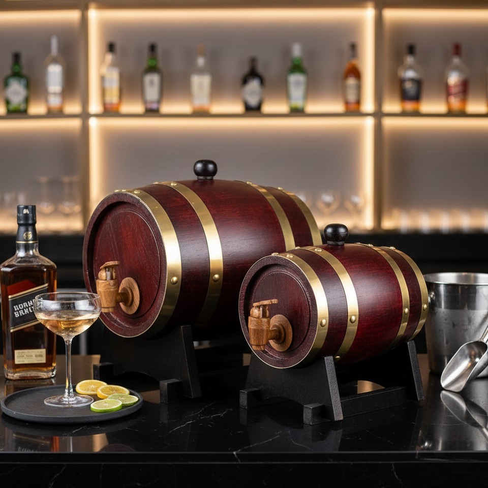 Wine Oak Barrel 3–5L Mahogany Red Dispenser Minuman Klasik Terlaris