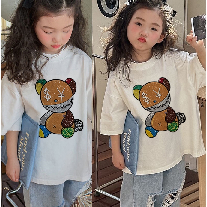 [COD] Pola cetak Boneka beruang Korea pakaian anak baju anak perempuan baju anak laki laki baju anak
